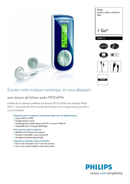 Philips Baladeur audio &agrave; m&eacute;moire flash - Fiche Produit - FRA