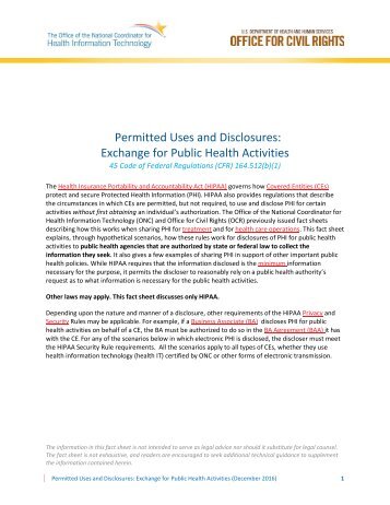 Permitted Uses and Disclosures Exchange for Public Health Activities