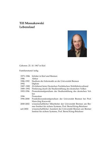 Till Mossakowski Lebenslauf - Informatik - Universität Bremen