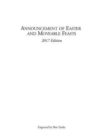 ANNOUNCEMENT EASTER MOVEABLE FEASTS