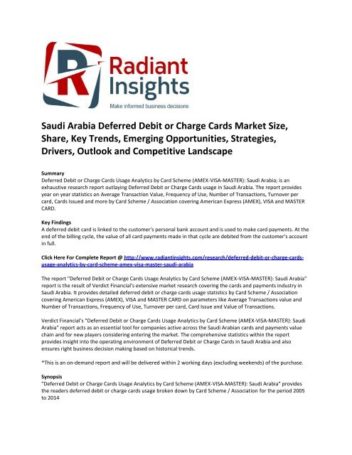 Saudi Arabia Deferred Debit or Charge Cards Market Share, Trends, Emerging Opportunities, Strategies, Drivers, Outlook and Competitive Landscape