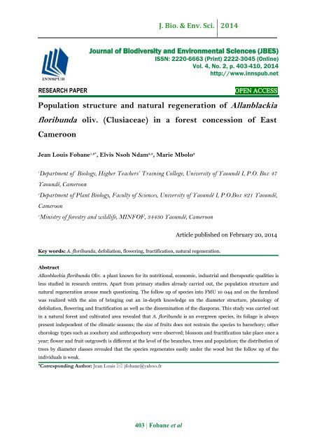 Population structure and natural regeneration of Allanblackia floribunda oliv. (Clusiaceae) in a forest concession of East Cameroon