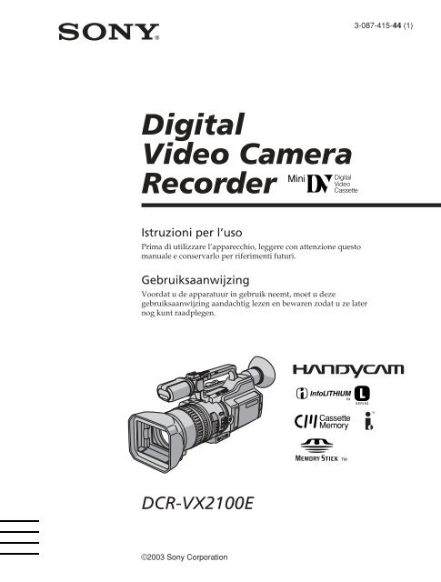 Sony DCR-VX2100E - DCR-VX2100E Istruzioni per l'uso Olandese