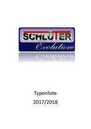 Schlüter Evolution Großküchengeräte Typenliste Katalog