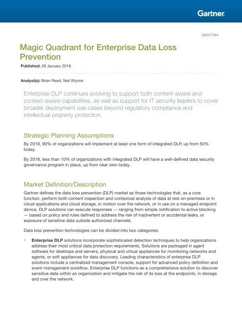 Magic Quadrant for Enterprise Data Loss Prevention