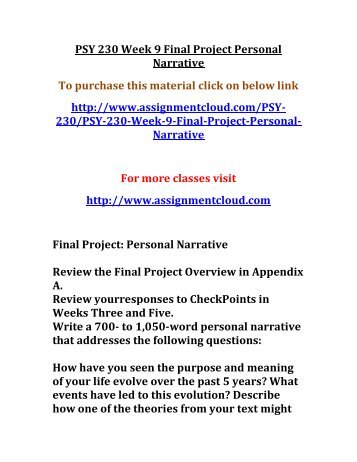PSY 230 Week 9 Final Project Personal Narrative