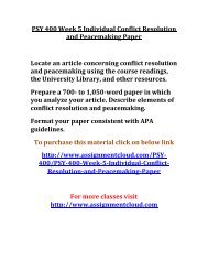 PSY 400 Week 5 Individual Conflict Resolution and Peacemaking Paper