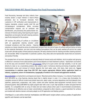 NALCLEAN 8940: HCL Based Cleaner For Food Processing Industry - ChemEqual
