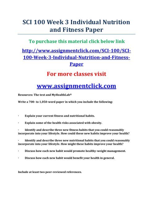 UOP SCI 100 Week 3 Individual Nutrition and Fitness Paper