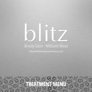 blitz Beauty Salon - Millisons Wood - Treatment Menu