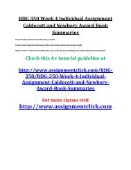 UOP RDG 350 Week 4 Individual Assignment Caldecott and Newbery Award Book Summaries