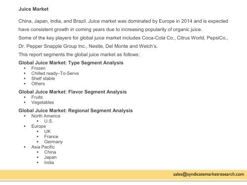 Juice Market, 2014-2020