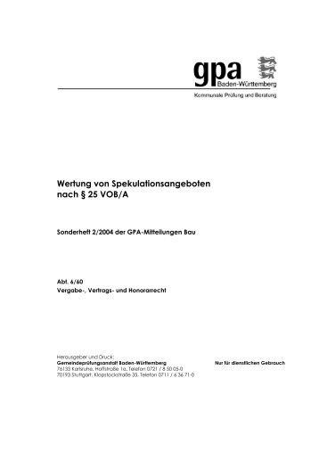 Wertung von Spekulationsangeboten nach § 25 VOB/A