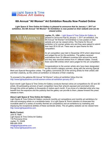 6th Annual "All Women" Art Exhibition Results Now Posted Online