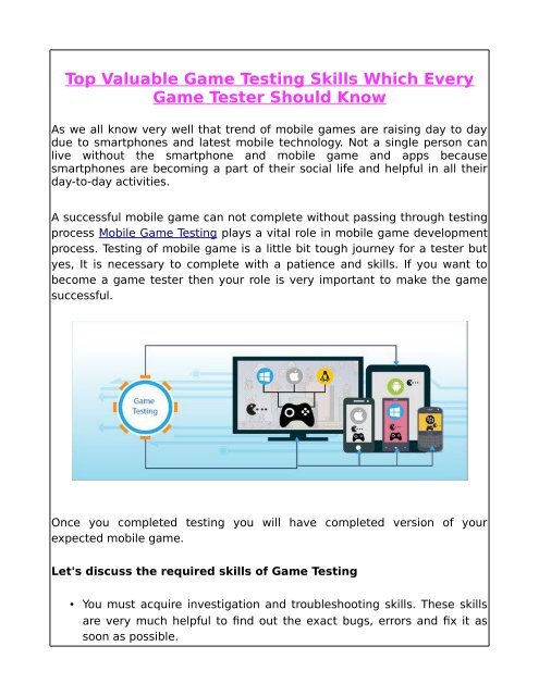 Top Valuable Game Testing Skills Which Every Game Tester Should Know