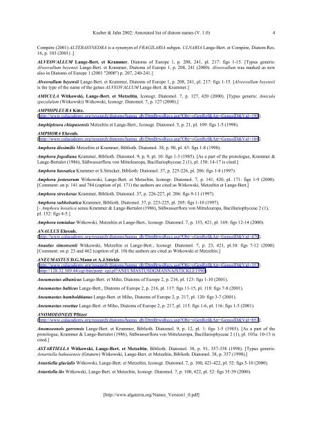 Annotated list of diatom names by Horst Lange - AlgaTerra ...