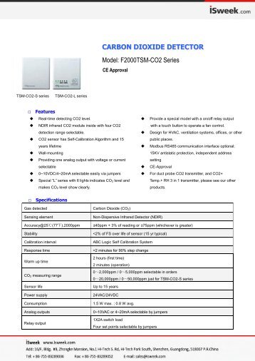 isweek F2000TSM-CO2 Series Carbon Dioxide Detector