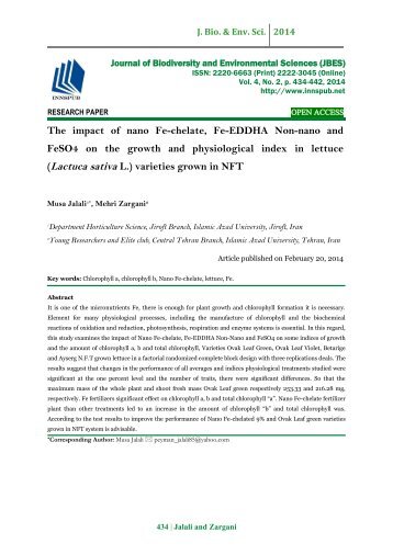 The impact of nano Fe-chelate, Fe-EDDHA Non-nano and FeSO4 on the growth and physiological index in lettuce (Lactuca sativa L.) varieties grown in NFT