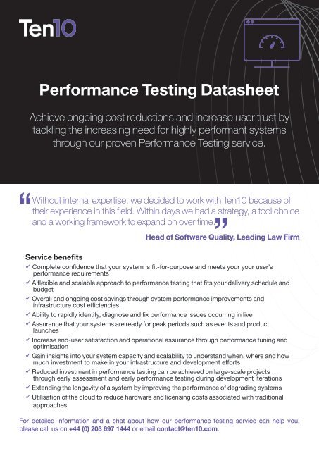Performance Testing Datasheet
