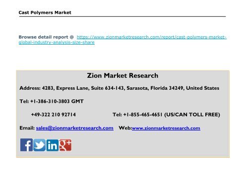 Cast Polymers Market, 2016 – 2024