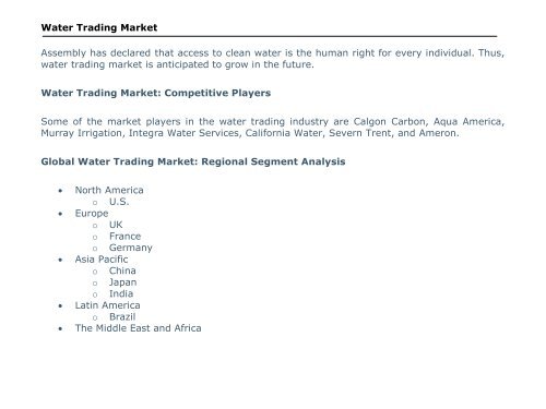 Water Trading Market, 2016 – 2024