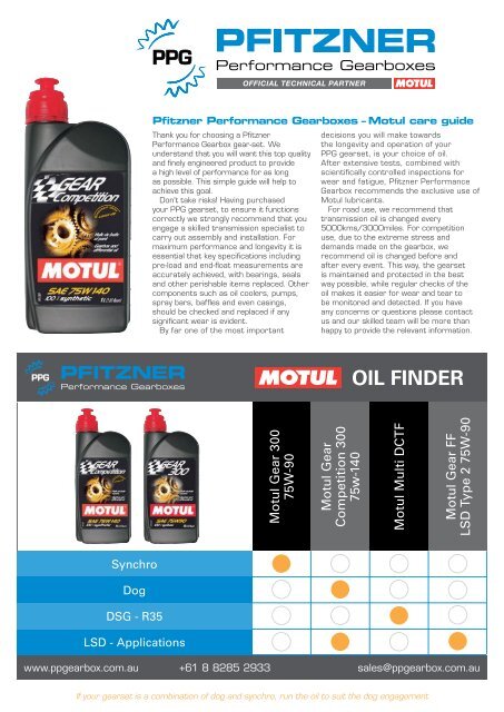PPG GEAR SYSTEMS MOTUL OIL FINDER