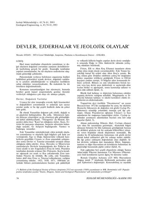 DEVLER, EJDERHALAR VE JEOLOJİK OLAYLAR'