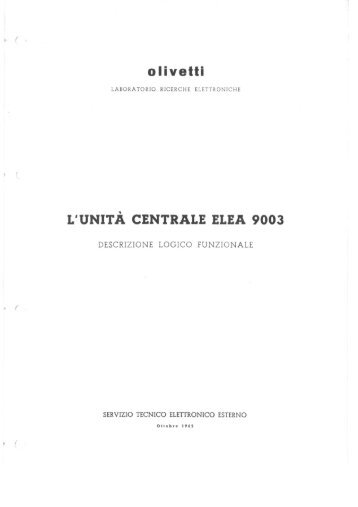 ELEA 9003 - Unita Centrale - Descrizione Funzionale