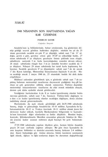 tebliğ 1948 nisanının son haftasında yağan kar üzerinde