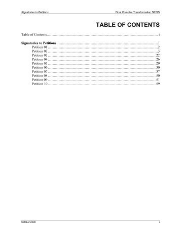 TABLE OF CONTENTS - Complex Transformation PEIS