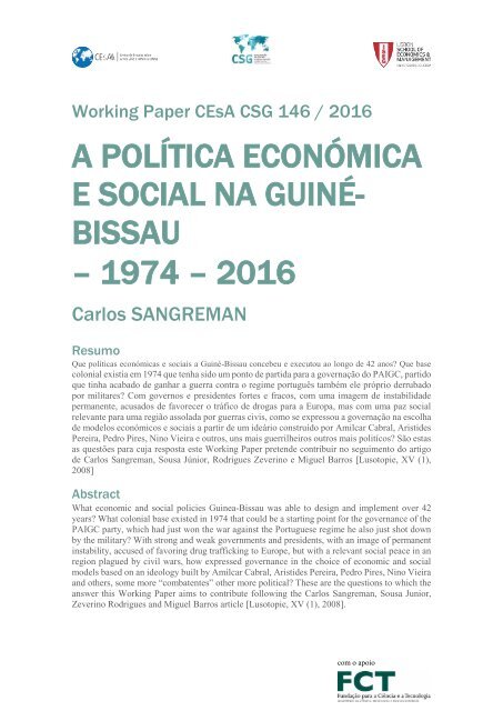 A POLÍTICA ECONÓMICA E SOCIAL NA GUINÉ- BISSAU – 1974 – 2016