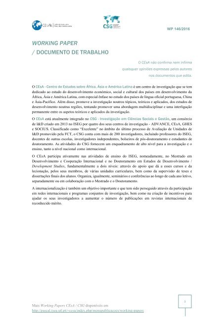 A POLÍTICA ECONÓMICA E SOCIAL NA GUINÉ- BISSAU – 1974 – 2016