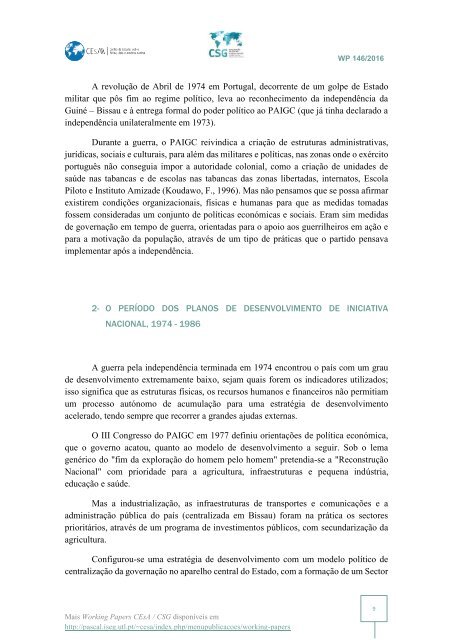 A POLÍTICA ECONÓMICA E SOCIAL NA GUINÉ- BISSAU – 1974 – 2016