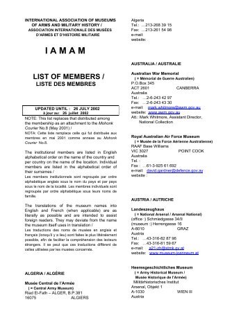 iamam list of members - Koninklijk Museum van het Leger en de ...