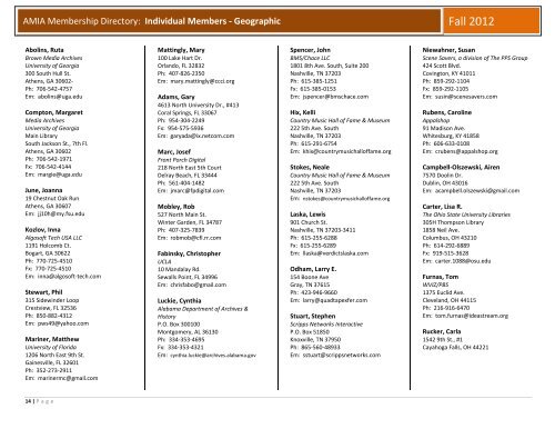 AMIA Membership Directory September, 2012 - the Association of ...