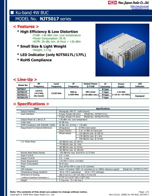 Ku-band 4W BUC MODEL No. NJT5017 series