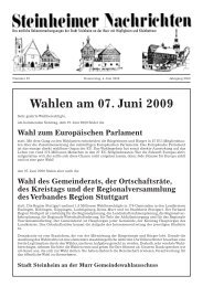 Wahlen am 07. Juni 2009 - Stadt Steinheim an der Murr