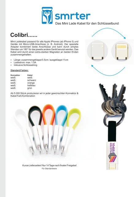 Smrter Colibri Mini Ladekabel für den Schlüsselbund