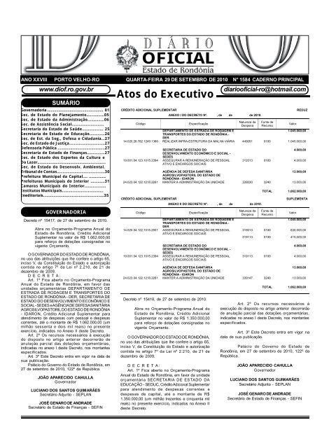 Atos do Executivo - Imprensa Oficial do Estado de Rondônia