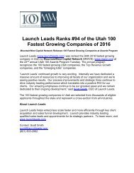 Launch Leads Ranks #94 of the Utah 100 Fastest Growing Companies of 2016