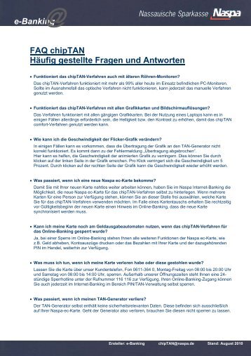 e-Banking FAQ chipTAN Häufig gestellte Fragen und ... - Naspa