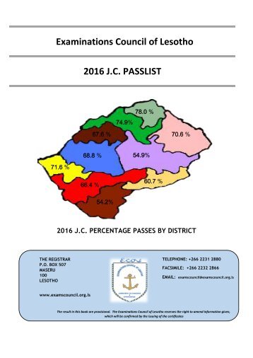 Examinations Council of Lesotho 2016 J.C PASSLIST