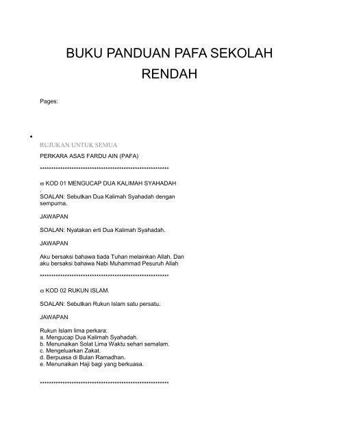 BUKU PANDUAN PAFA SEKOLAH RENDAH