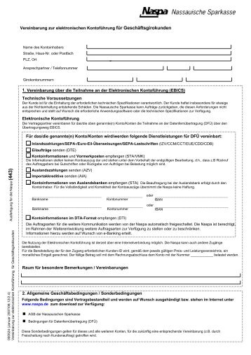 Vereinbarung zur elektronischen Kontoführung für - Naspa