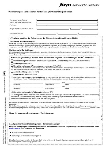 Vereinbarung zur elektronischen Kontoführung für - Naspa