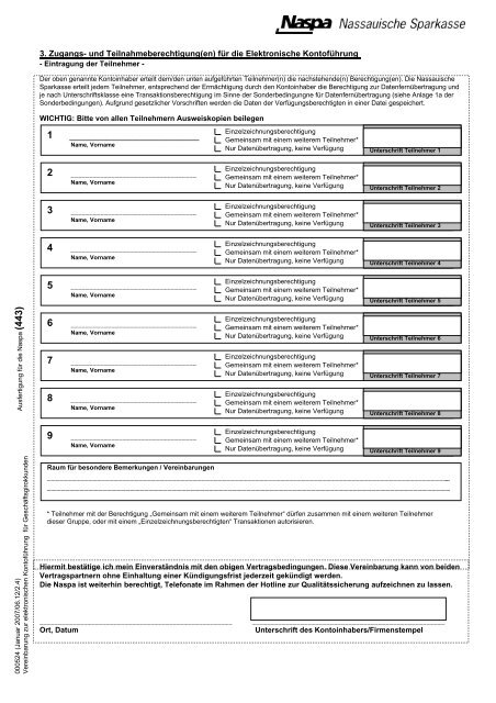 Vereinbarung zur elektronischen Kontoführung für - Naspa