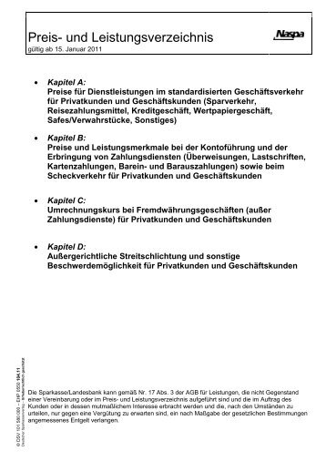 Preise und Leistungsmerkmale bei der Kontoführung und der - Naspa