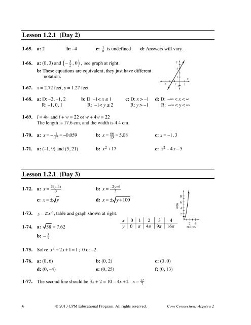 cpm homework help algebra 1 answers