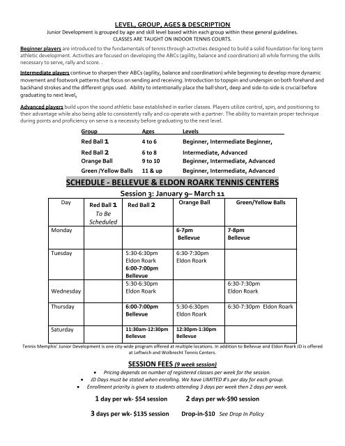 Session 3 Tennis Memphis Junior Development Forms for Bellevue and Eldon Roarkr Development