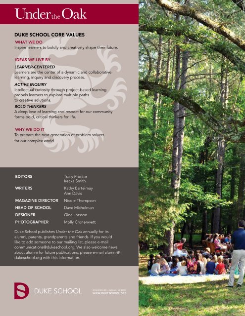 Duke School Under the Oak Magazine, Summer 2014